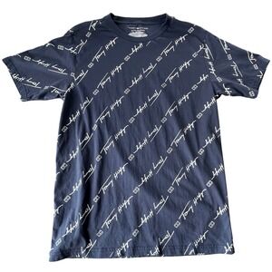 Tommy‎ Hilfiger Allover Logo Tee Boys XL Navy Blue Y2K Streetwear Casual T Shirt